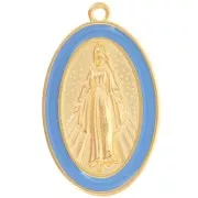 Colgante Virgen María oval 32x20 mm con resina epoxi - Dorado con oro fino - Azul