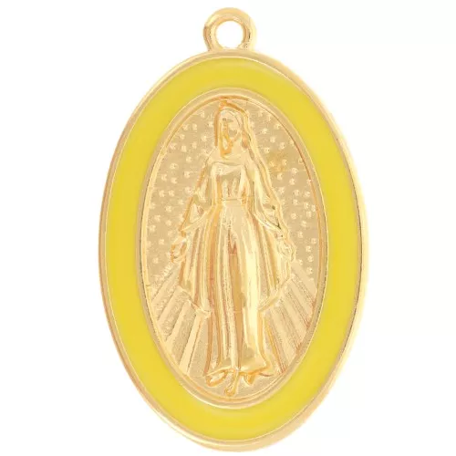 Colgante Virgen María oval 32x20 mm con resina epoxi - Dorado con oro fino - Amarillo