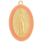 Colgante Virgen María oval 32x20 mm con resina epoxi - Dorado con oro fino - Salmón