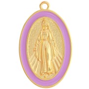 Colgante Virgen María oval 32x20 mm con resina epoxi - Dorado con oro fino - Lila|raw }}