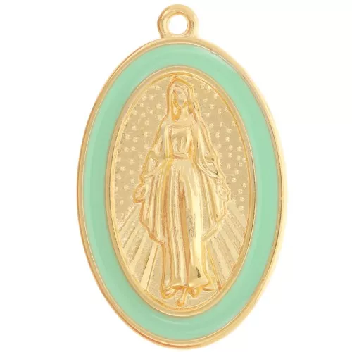 Colgante Virgen María oval 32x20 mm con resina epoxi - Dorado con oro fino - Menta
