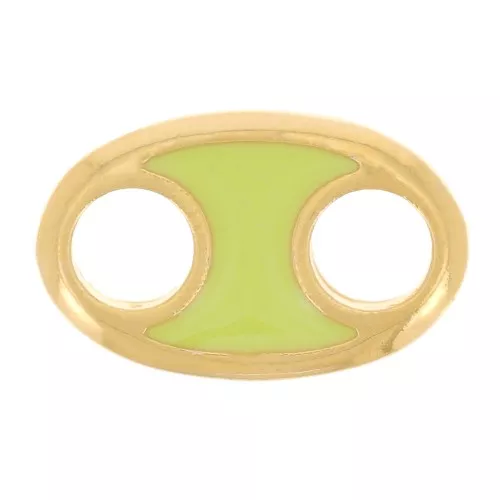 Entrepieza oval 13x8 mm con resina epoxi - Dorado con oro fino - Verde claro x1