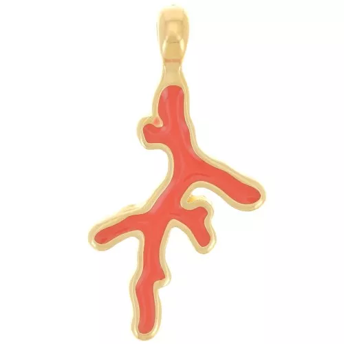 Colgante de coral 27x14 mm con resina epoxi - Dorado con oro fino - Naranja x1