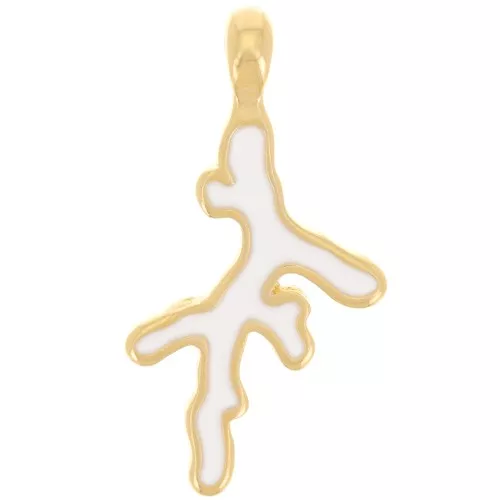 Colgante de coral 27x14 mm con resina epoxi - Dorado con oro fino - Blanco x1