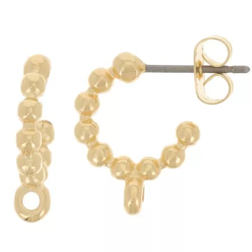 Pendientes de aro bola pequeña 12 mm con anilla cerrada - Dorado con oro fino x2