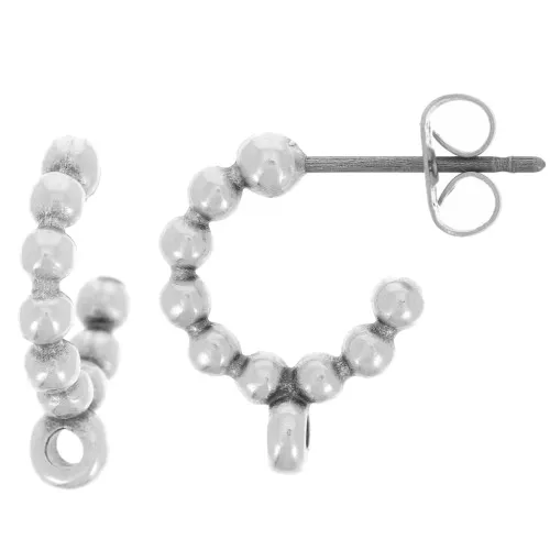 Pendientes de aro bola pequeña 12 mm con anilla cerrada - Plateado fino envejecido x2