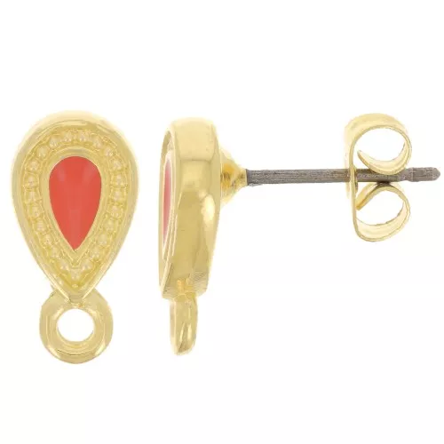 Pendientes 13x7 mm - Dorado con oro fino - Naranja x2