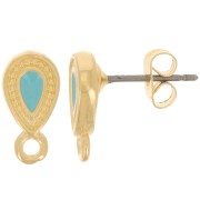 Pendientes 13x7 mm con resina epoxi - Dorado con oro fino - Turquesa x2