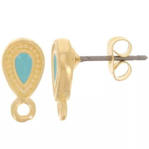 Pendientes 13x7 mm con resina epoxi - Dorado con oro fino - Turquesa x2