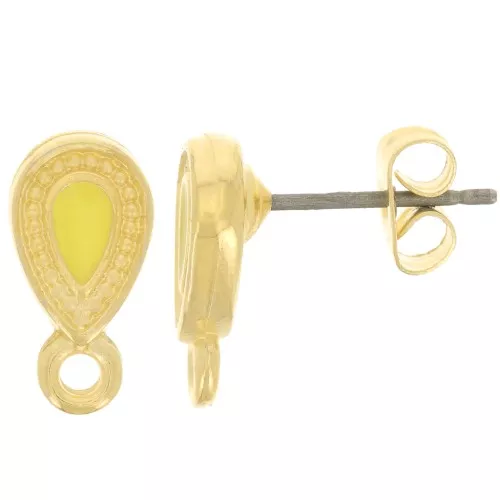 Pendientes 13x7 mm con resina epoxi - Chapado en oro - Amarillo x2