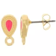 Pendientes 13x7 mm - resina epoxi - Dorado con oro fino - Coral fluorescente x2