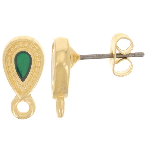 Pendientes 13x7 mm epoxi efecto vidriera - Dorado con oro fino - Verde x2