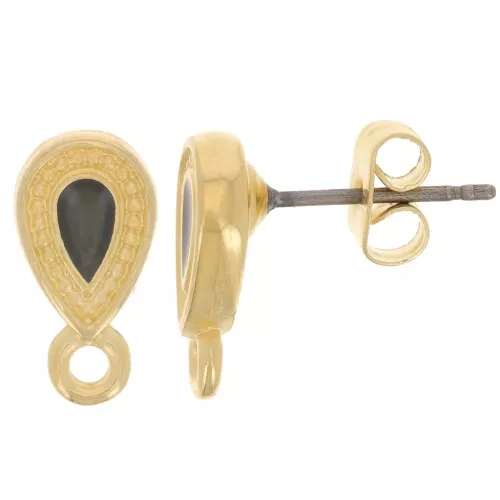 Pendientes 13x7 mm epoxi efecto vidriera - Dorado - Negro x2