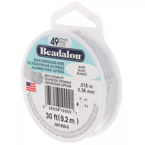 Alambre Cableado 49 hebras 0,38 mm - Beadalon - Acero inoxidable - Blanco x9,2m