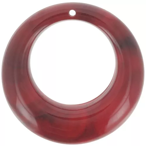 Colgante de acrílico redondo curvado y hueco de 42 mm - Rojo jaspeado - Negro x1
