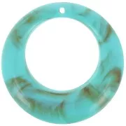 Colgante de acrílico redondo curvado hueco de 42 mm - Turquesa jaspeado - Marrón x1