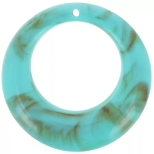 Colgante de acrílico redondo curvado hueco de 42 mm - Turquesa jaspeado - Marrón x1