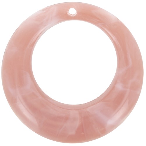 Colgante de acrílico redondo curvado hueco de 42 mm - Rosa viejo jaspeado x1