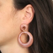 Colgante de acrílico redondo curvado hueco de 42 mm - Rosa viejo jaspeado x1