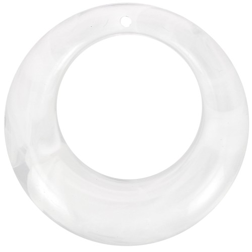 Colgante de acrílico redondo curvado y hueco de 42 mm - Transparente jaspeado - Blanco x1