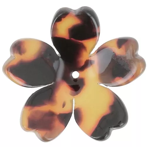 Colgante Flor de Acetato 25 mm - Carey Marrón - Negro x1