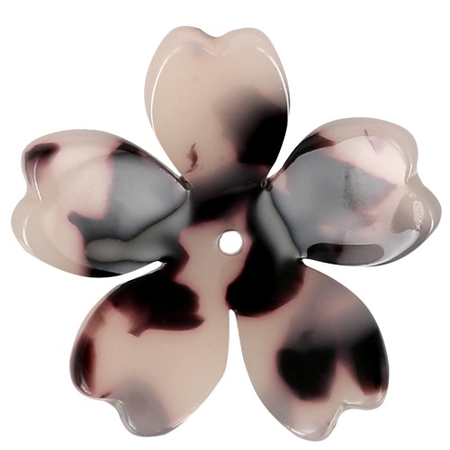 Colgante Flor Acetato 25 mm - Carey Beige - Negro x1