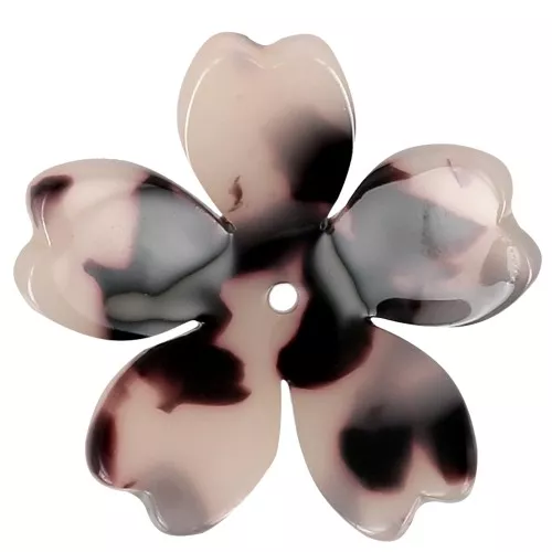 Colgante Flor Acetato 25 mm - Carey Beige - Negro x1