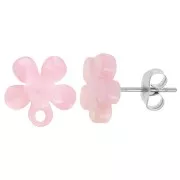 Pendientes flor de acetato 11 mm - carey - rosa nacarado x2