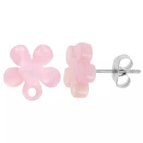 Pendientes flor de acetato 11 mm - carey - rosa nacarado x2