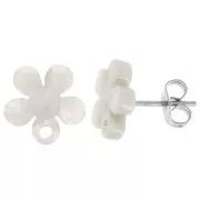 Pendientes flor de acetato de 11 mm - carey - blanco nacarado x2