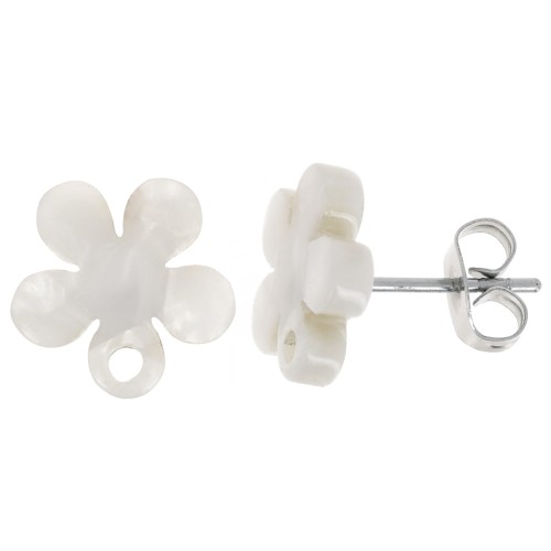 Pendientes flor de acetato de 11 mm - carey - blanco nacarado x2