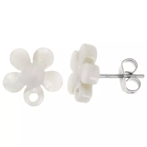 Pendientes flor de acetato de 11 mm - carey - blanco nacarado x2