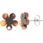 Pendientes flor de acetato 11 mm - carey - marrón - negro x2