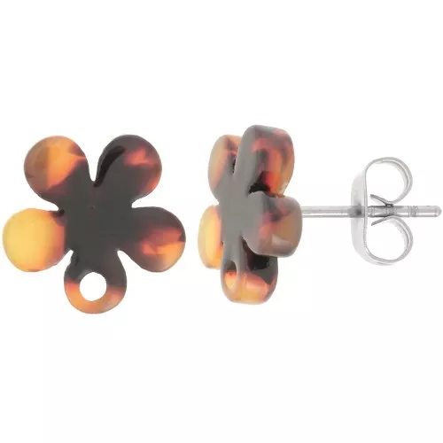 Pendientes flor de acetato 11 mm - carey - marrón - negro x2