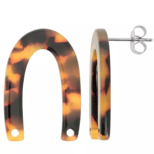 Pendientes en forma de U 26x17 mm - Carey - Marrón - Negro x2
