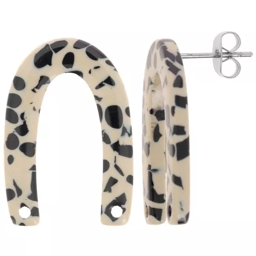 Pendientes en forma de U 26x17 mm - Negro jaspeado - Beige x2