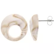 Pendientes redondos de acrílico hueco 20 mm - Beige jaspeado x2