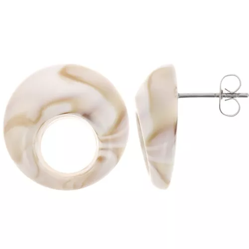 Pendientes redondos de acrílico hueco 20 mm - Beige jaspeado x2