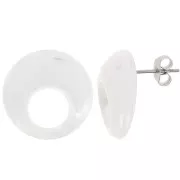 Pendientes redondos huecos de acrílico 20 mm - Transparente jaspeado - Blanco x2