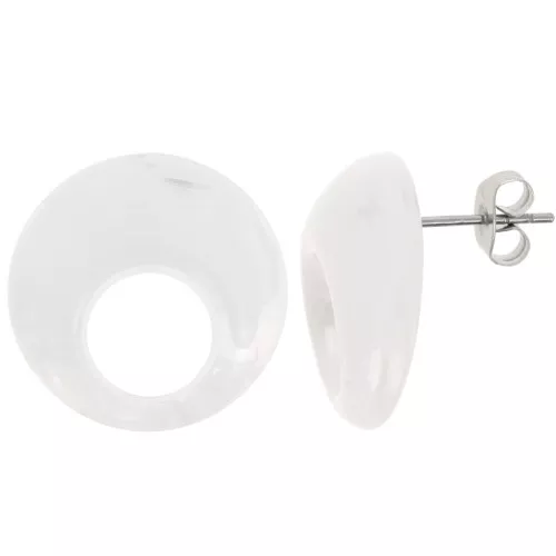 Pendientes redondos huecos de acrílico 20 mm - Transparente jaspeado - Blanco x2