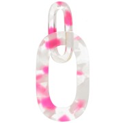 Colgante eslabón XXL de acetato 64x26mm Carey Transparente - Rosa fluorescente