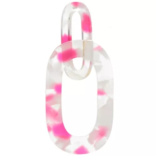 Colgante eslabón XXL de acetato 64x26mm Carey Transparente - Rosa fluorescente