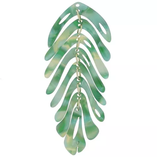 Colgante hoja 71x28 mm - Carey - Verde oscuro nacarado x1