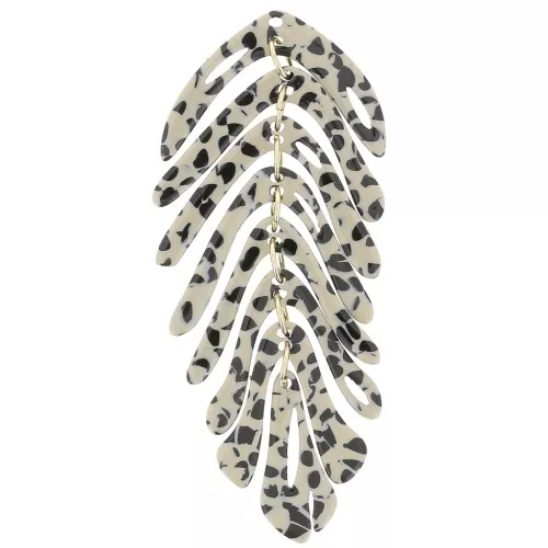Colgante hoja 71x28 mm - Negro jaspeado - Beige x1