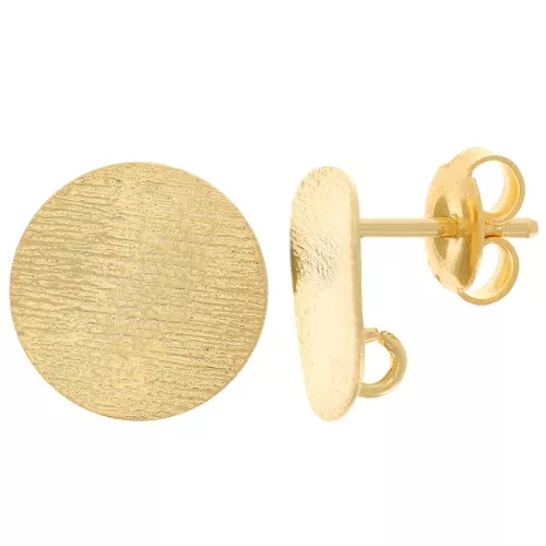 Pendientes redondos irregulares 12 mm efecto estriado - Dorado con oro fino x2
