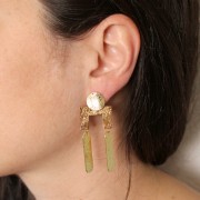 Pendientes redondos irregulares 12 mm efecto estriado - Dorado con oro fino x2