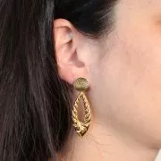 Pendientes redondos irregulares 12 mm efecto estriado - Dorado con oro fino x2