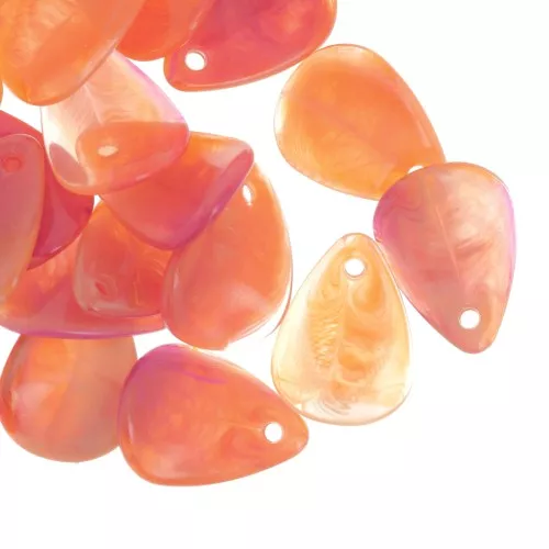 Dije de pétalo de flor curvadas de 17 mm en acrílico Naranja jaspeado - Fucsia x15
