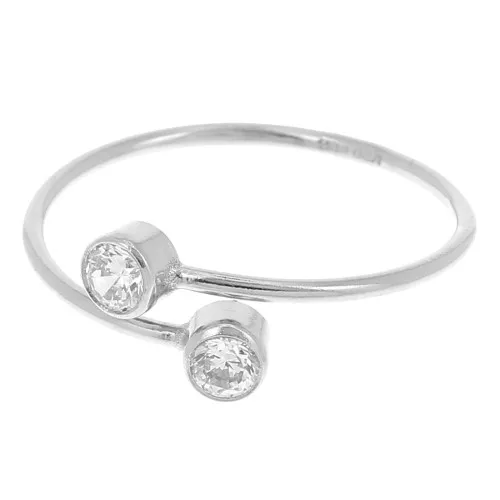Anillo fino ajustable doble circonita T54 a T56 - Plata de ley 925 - Cristal x1
