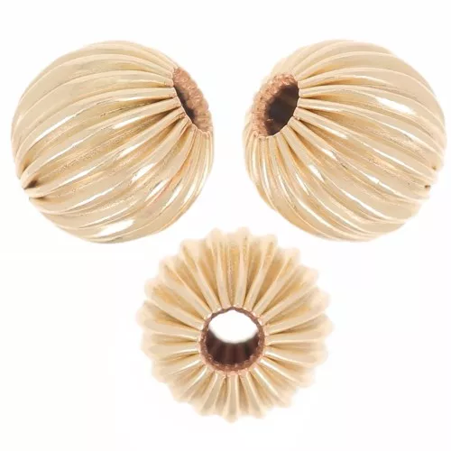 Cuentas redondas estriadas 6 mm - Gold filled x5